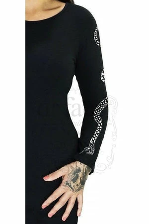 Dr Faust White Snake Long Sleeved Black Mini Dress - Serena 2 Dr Faust White Snake Long Sleeved Black Mini Dress - Serena - Image 2