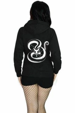 Dr Faust White Snake Print Women's Black Hoodie - Emmaline
