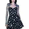 Dr Faust White Spooky Skulls Black Mini Dress - Corrie