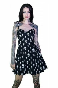 Dr Faust White Spooky Skulls Black Mini Dress - Corrie