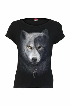 Spiral Wolf Chi - Boatneck Cap Sleeve Top Black 1 Spiral Wolf Chi - Boatneck Cap Sleeve Top Black